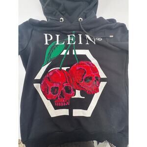Philipp Plein Rhinestone Cherries Rib-Trimmed Oversized Hoodie Size M
